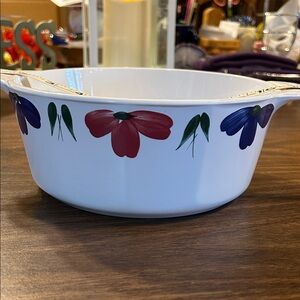 Corningware White Casserole Dish with Multicolor Floral Design